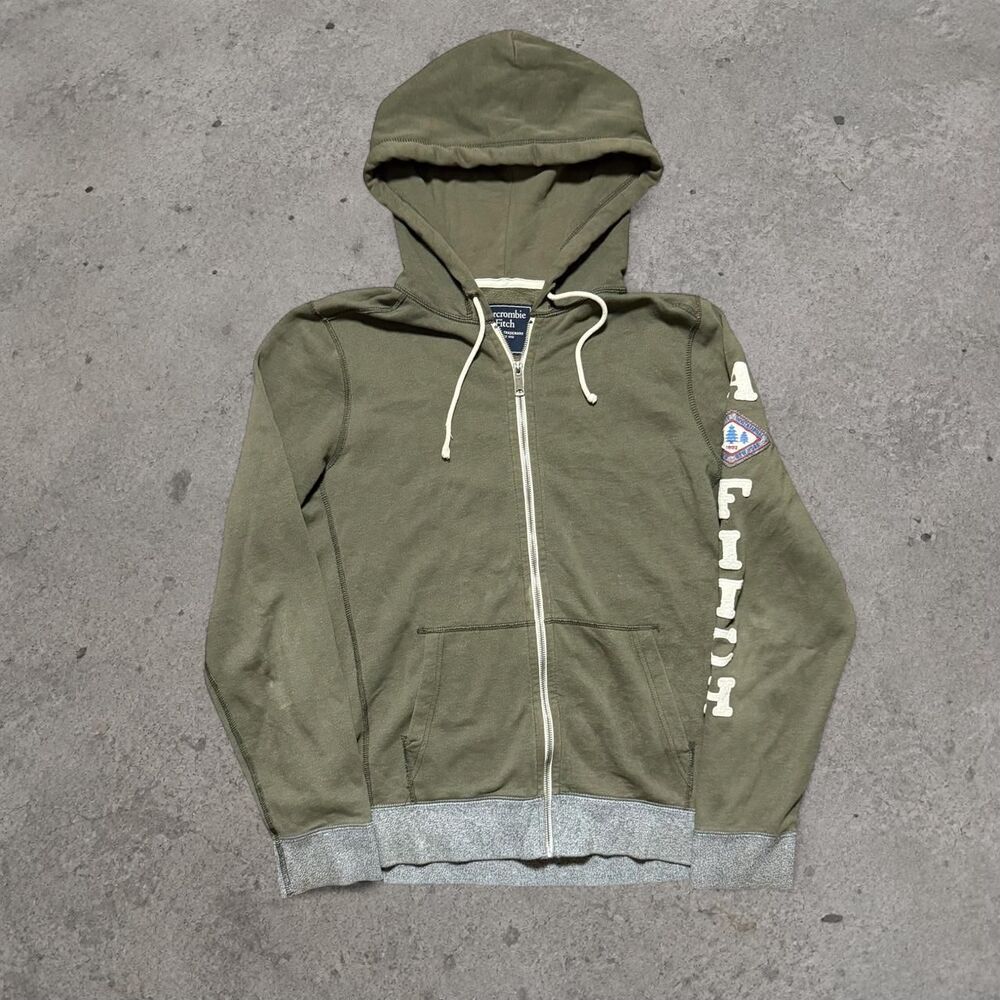 Vintage Y2K Abercrombie & Fitch Zip Up Hoodie Forest Green Sleeve Hit Spell Out